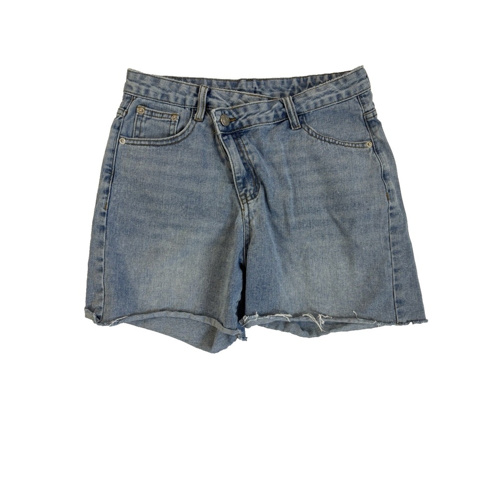 Pinyou Womens 6 Cut Off Jean Shorts Crossover Button Baddie Sexy Rocker Festival